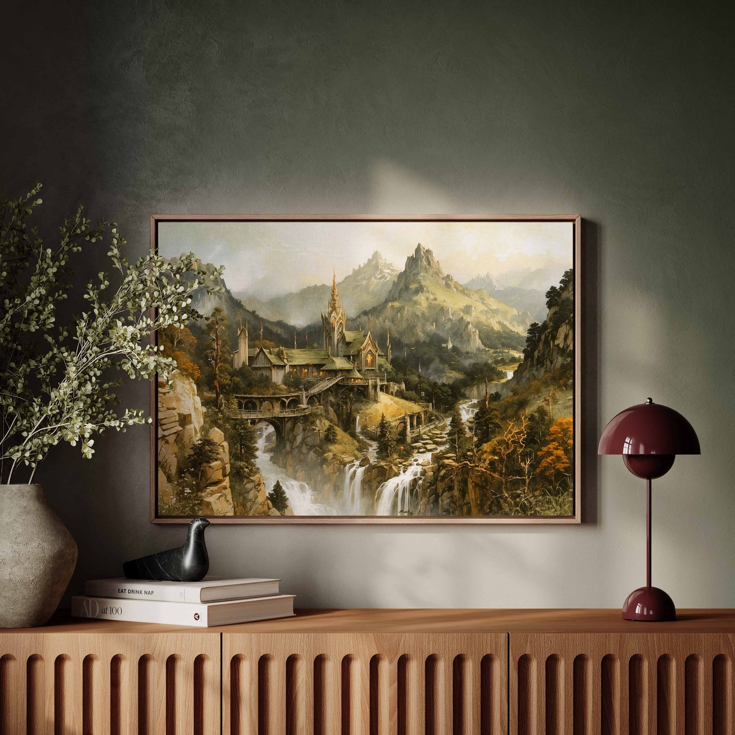 Exklusiv inramad canvastavla i stort format. Fantasymotiv, Rivendell.