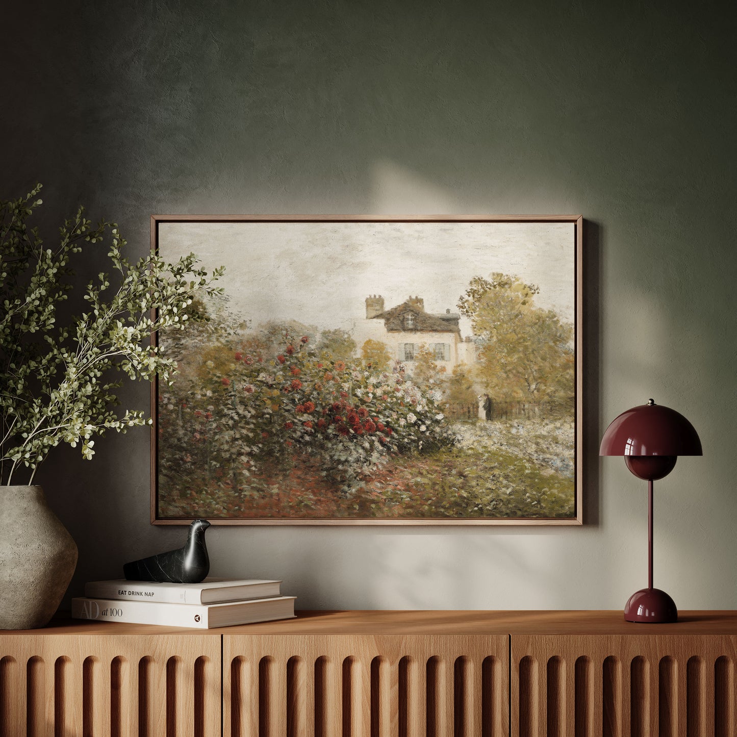 Exklusiv inramad canvastavla i stort format. Rosenträdgård oljemålning av Claude Monet.