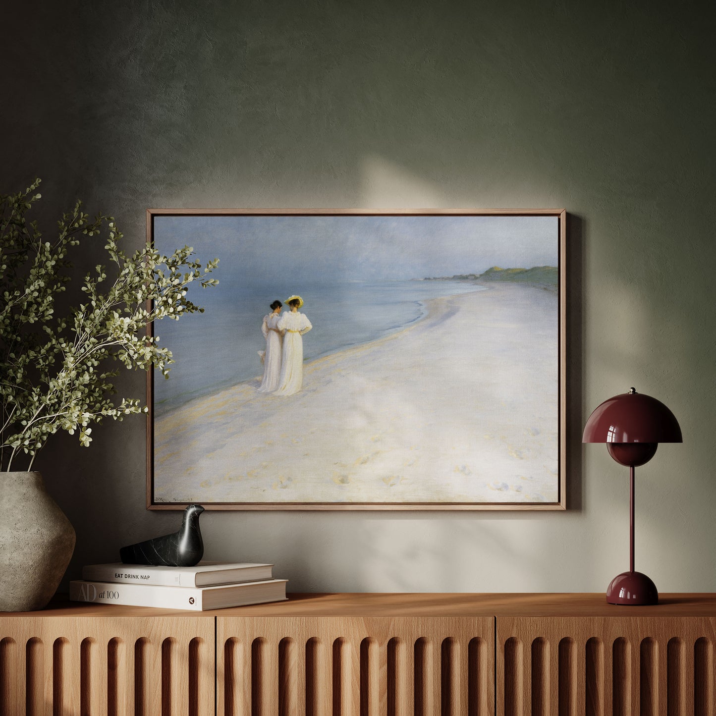 Exklusiv inramad canvastavla i stort format. Sommarafton på Skagen av Peder Severin Kröyer.