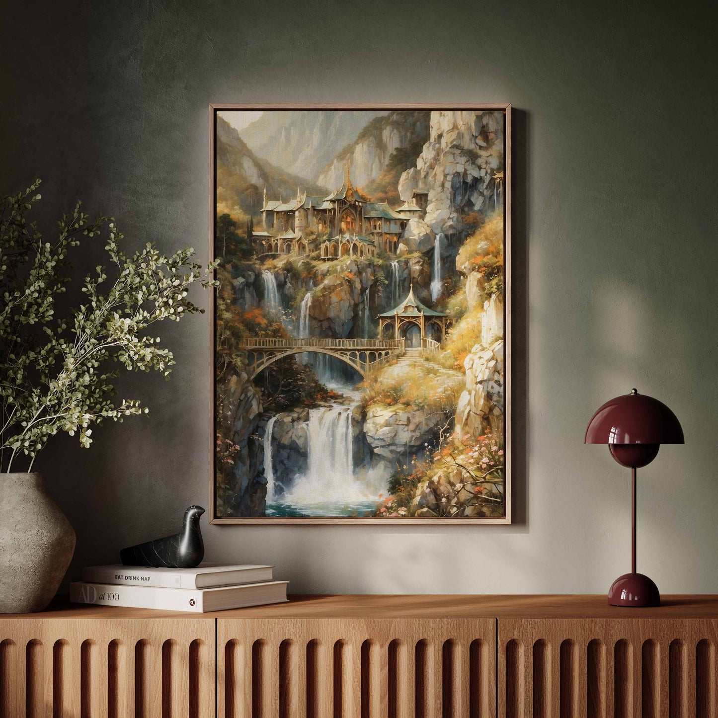 Exklusiv inramad canvastavla i stort format. Fantasymotiv, Rivendell.