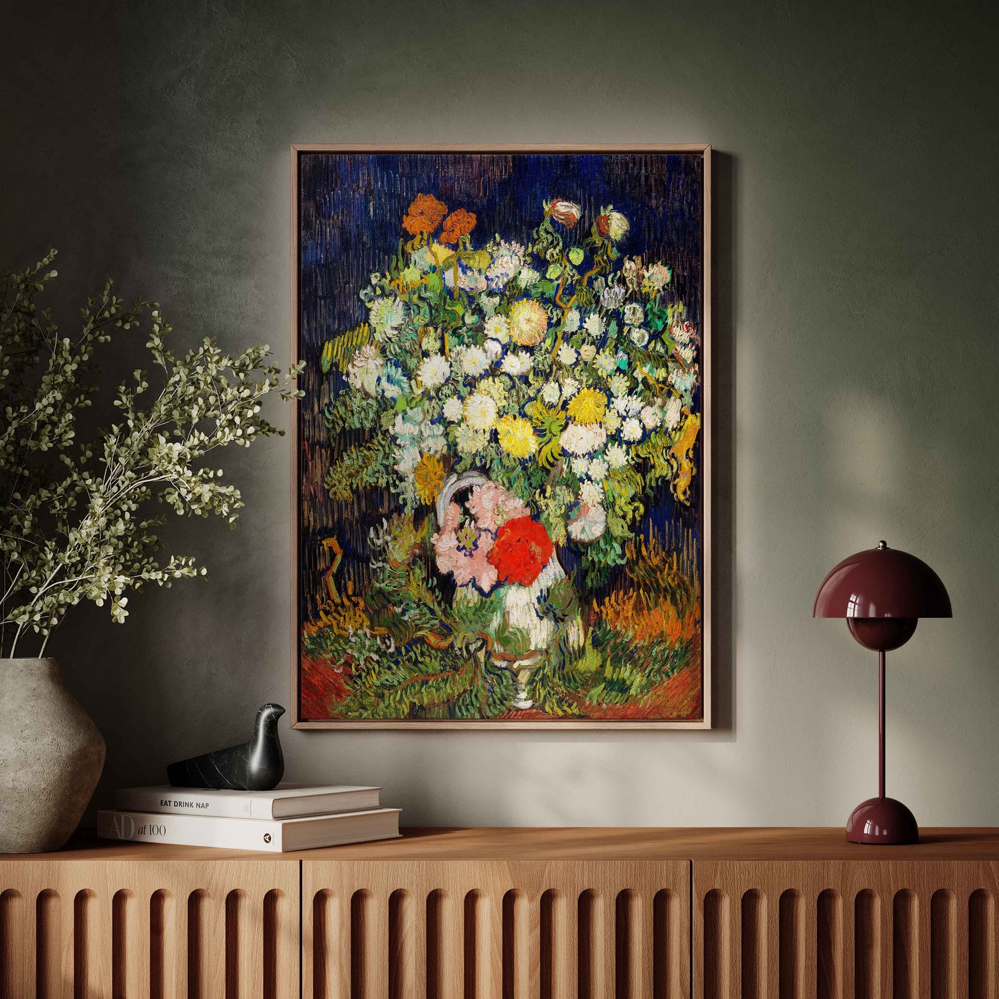 Exklusiv inramad canvastavla i stort format. Blommor i vas av Vincent van Gogh.