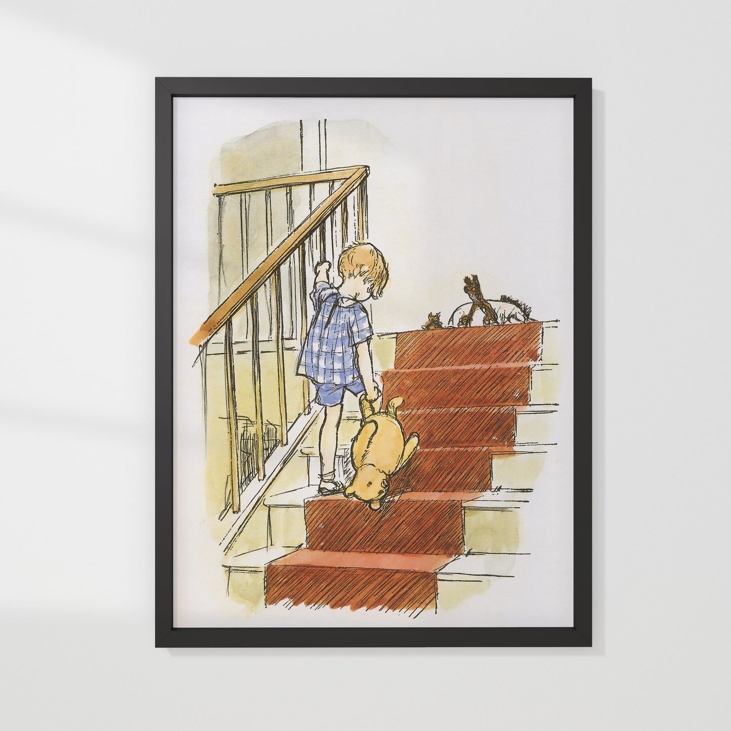Retro Nalle Puh illustration för barnrummet. Dags att lägga sig.