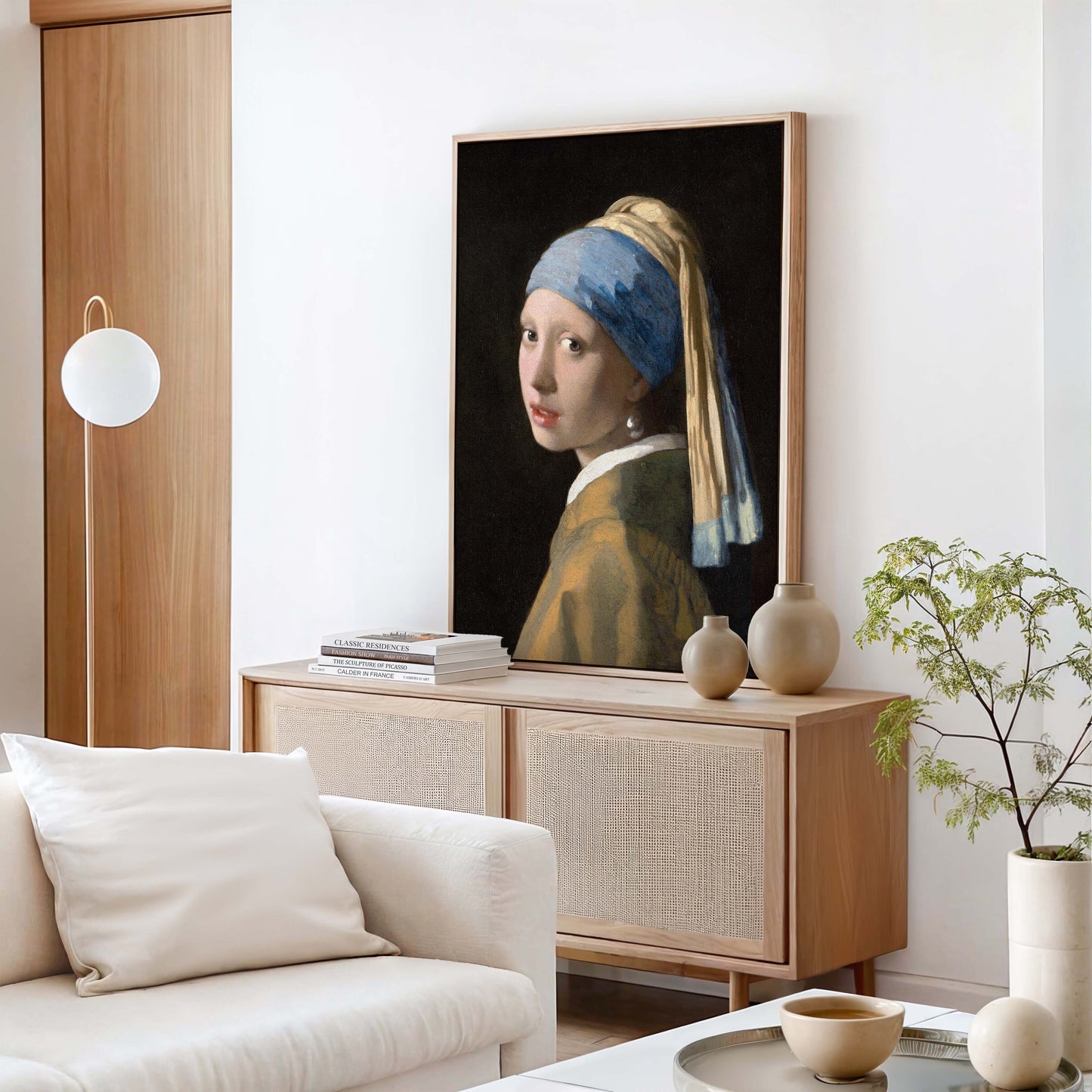 Exklusiv inramad canvastavla i stort format. Flickan med pärlörhänget av Johannes Vermeer.