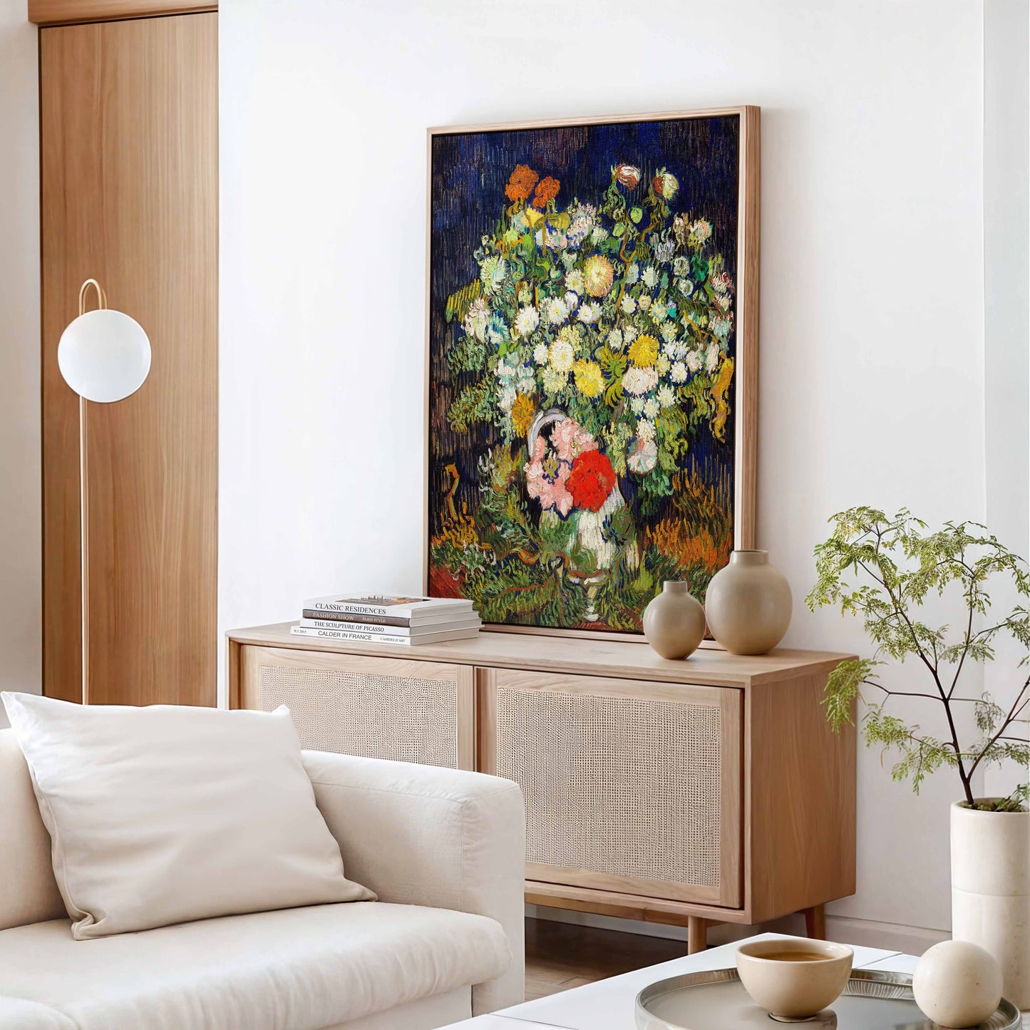 Exklusiv inramad canvastavla i stort format. Blommor i vas av Vincent van Gogh.