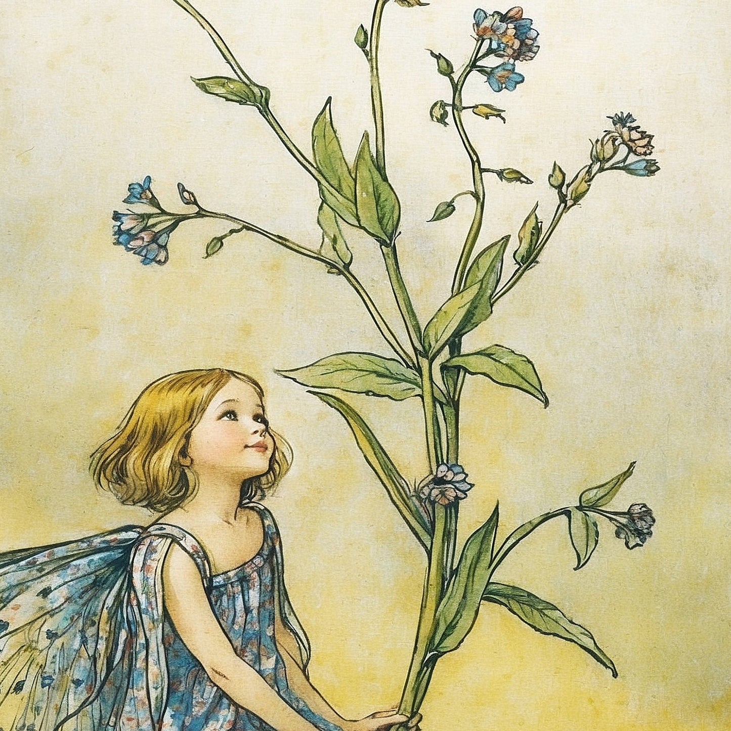 Poster, vintage flower fairy illustration.