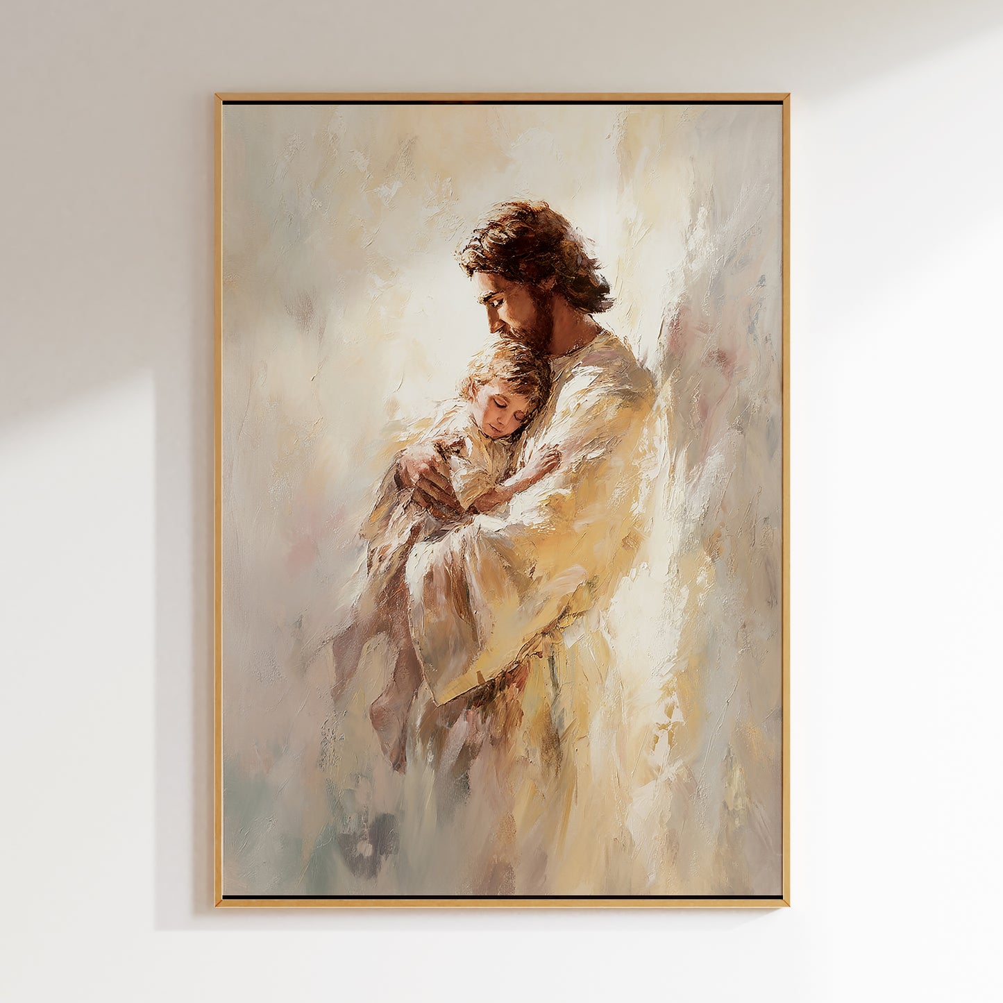 Jesus trygga famn oljemålning.