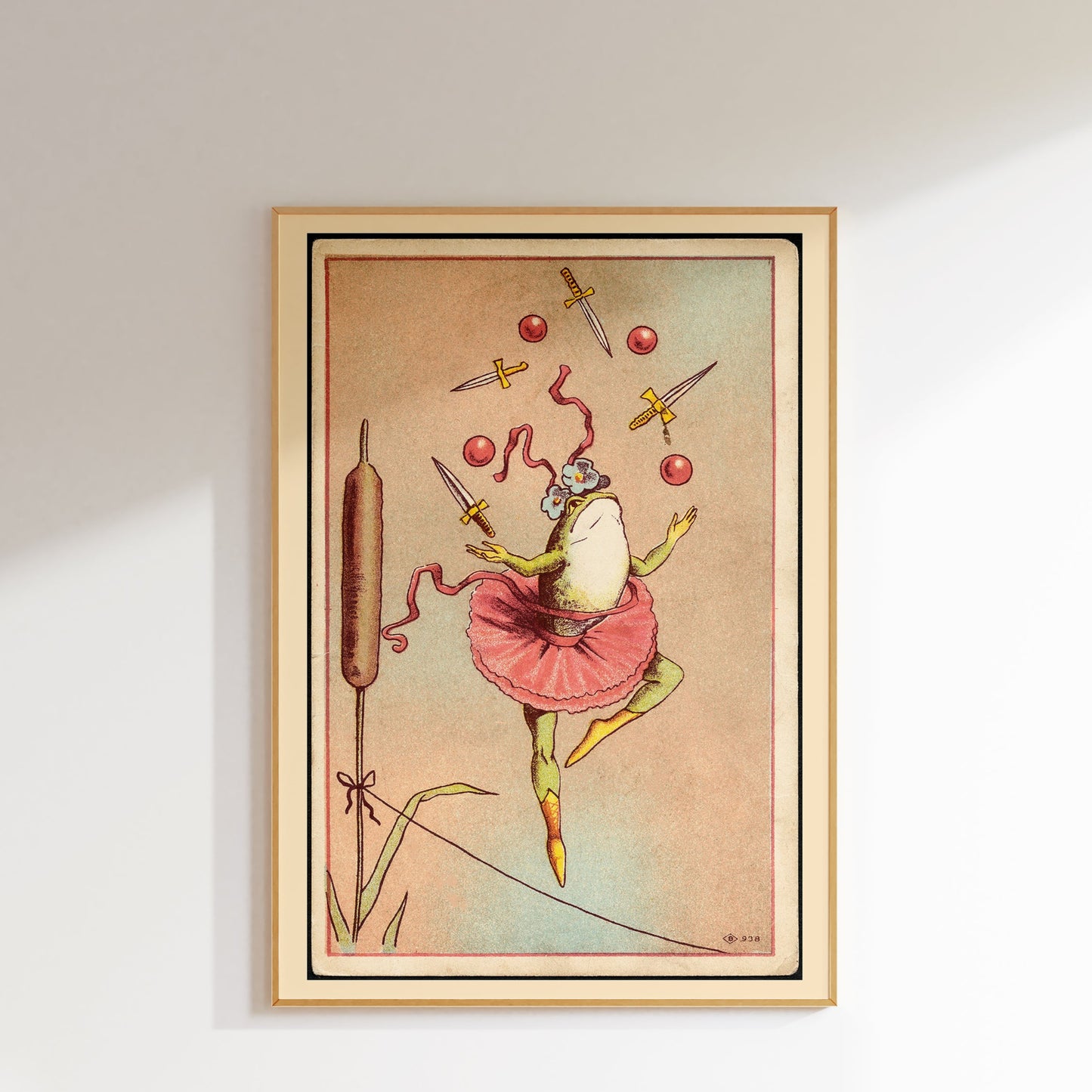 Vintage illustration av jonglerande groda.