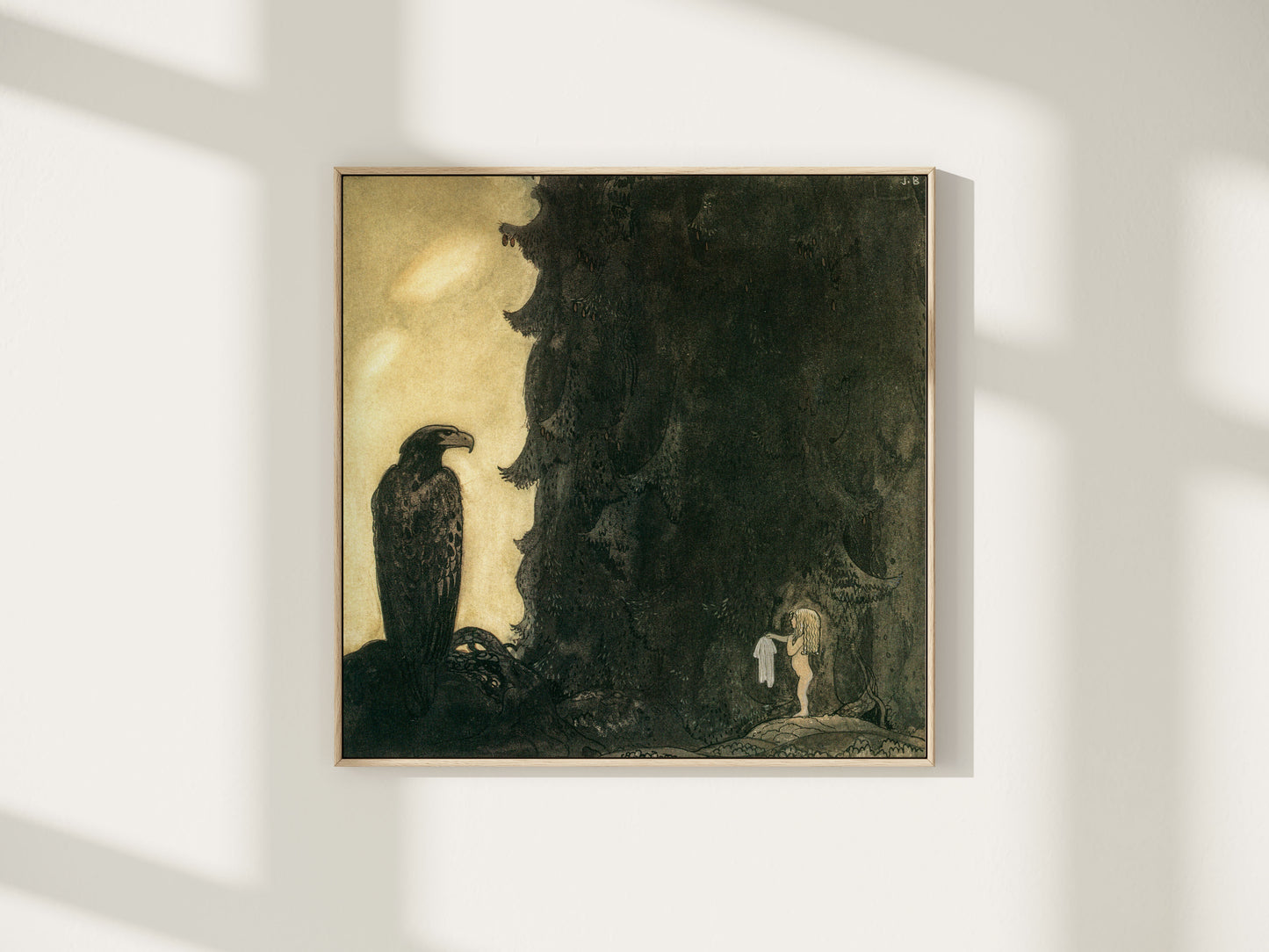 John Bauer illustration. Liten flicka och örn.