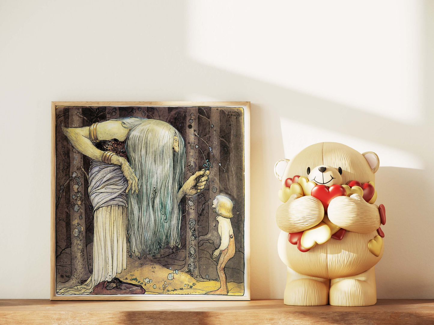 Vintage John Bauer poster, pojke och trollmor.