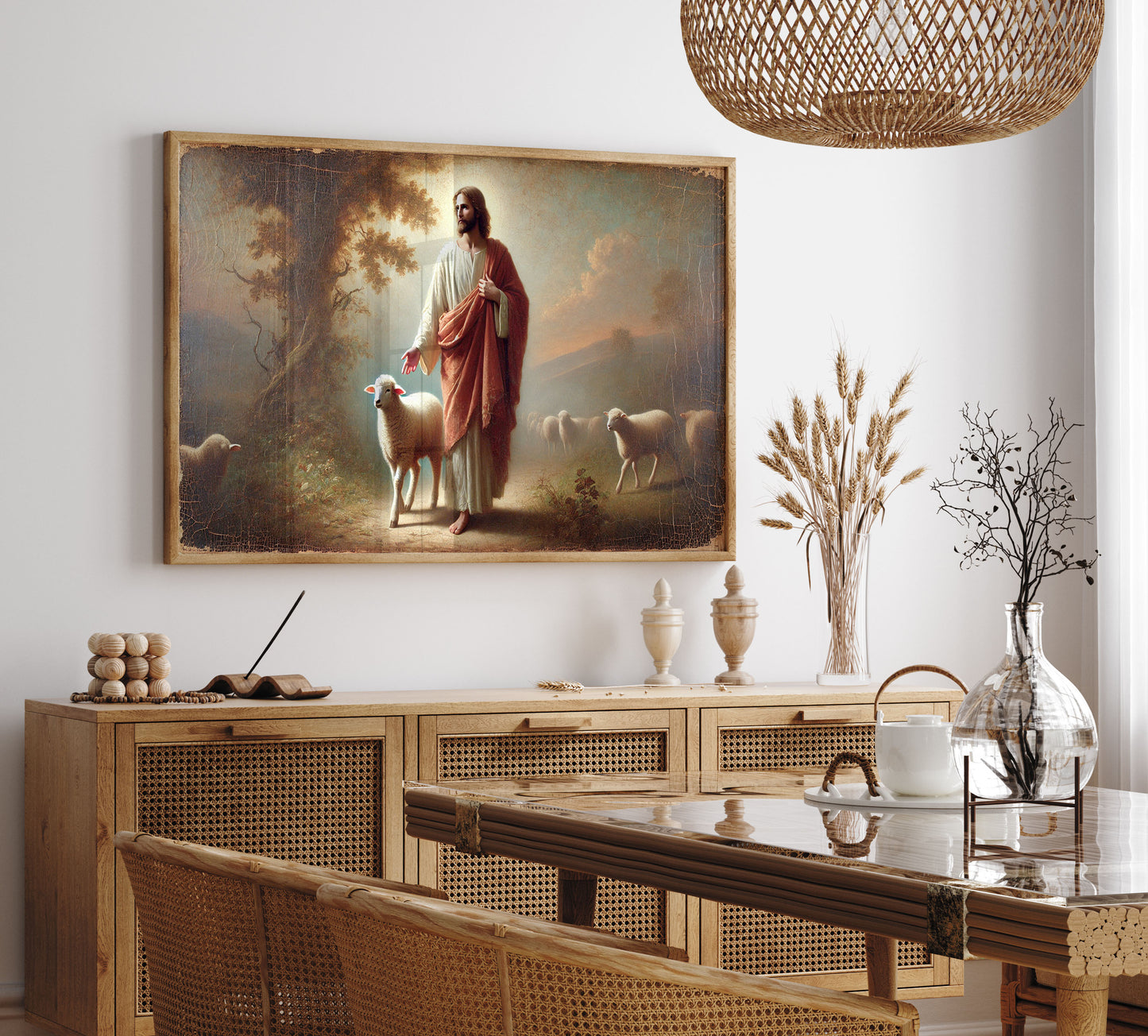 Jesus den goda herden Poster. Gammal oljemålning.