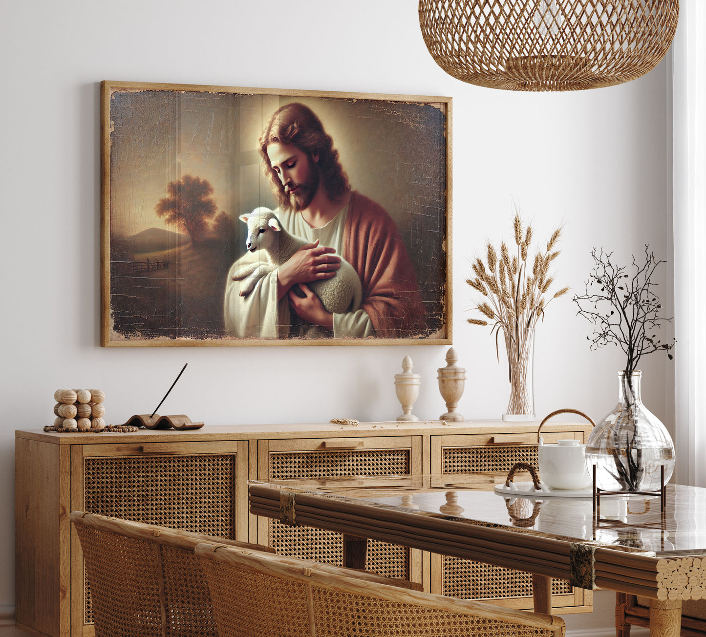 Jesus den goda herden Poster. Gammal oljemålning.