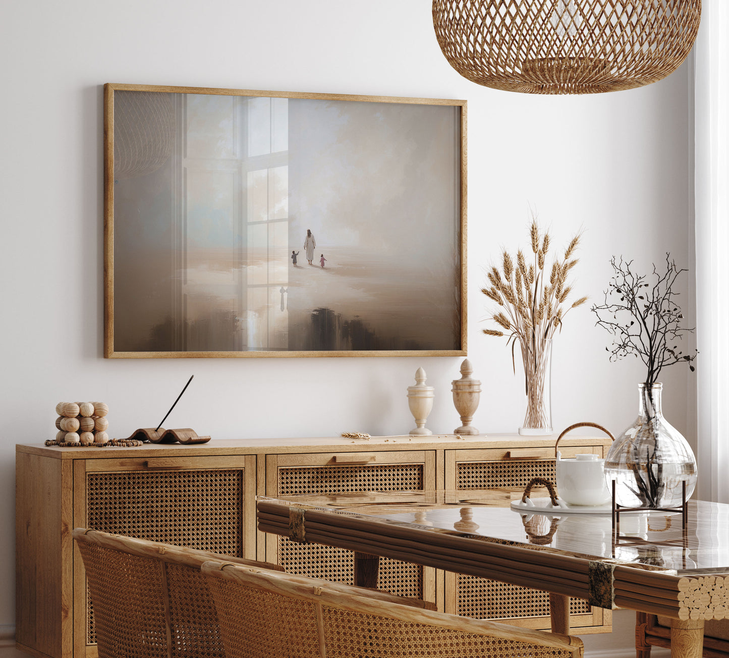 Poster, Barnen följer Jesus, Modern Kristen Oljemålning.