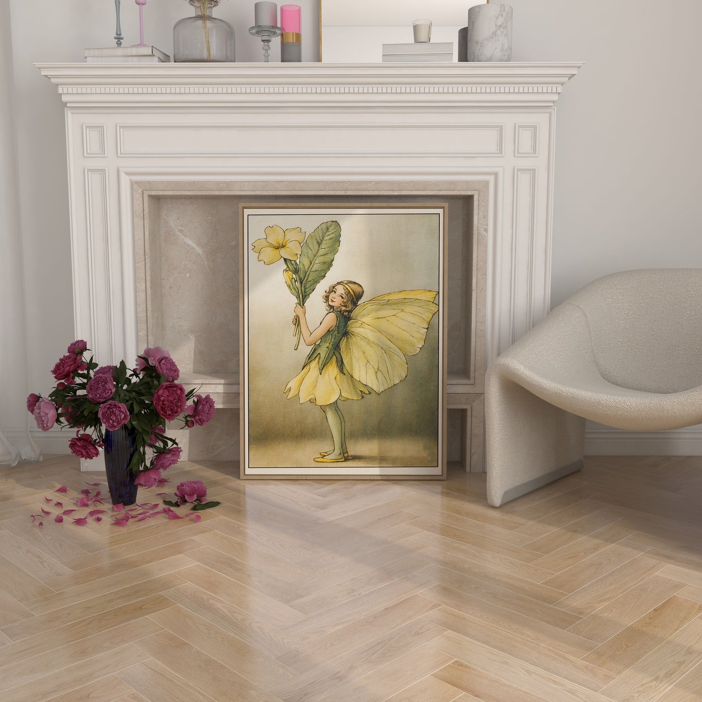 Poster, vintage flower fairy illustration.
