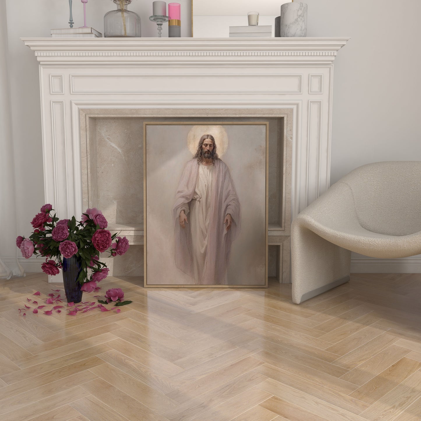 Poster, Jesus med gloria, oljemålning.