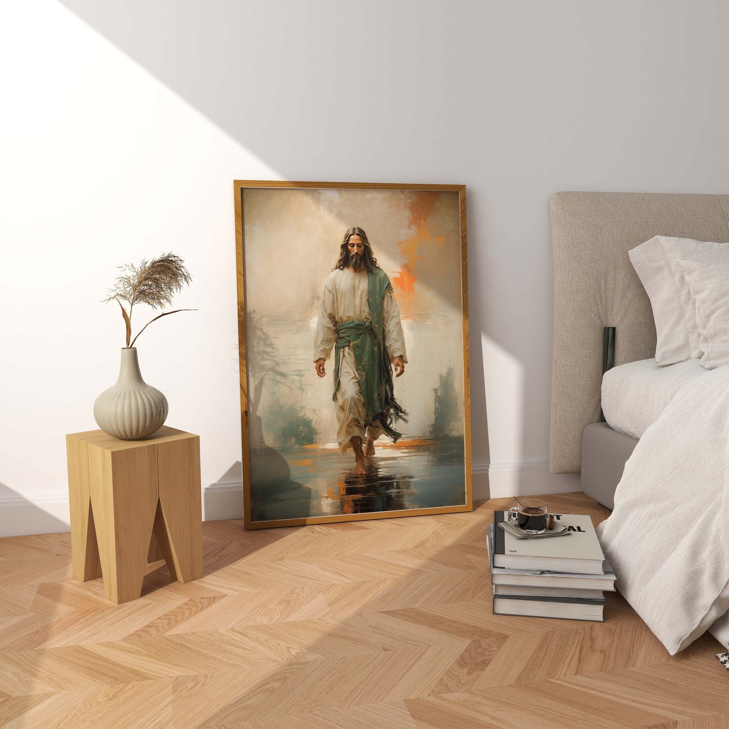 Jesus går på vattnet, modern kristen poster.