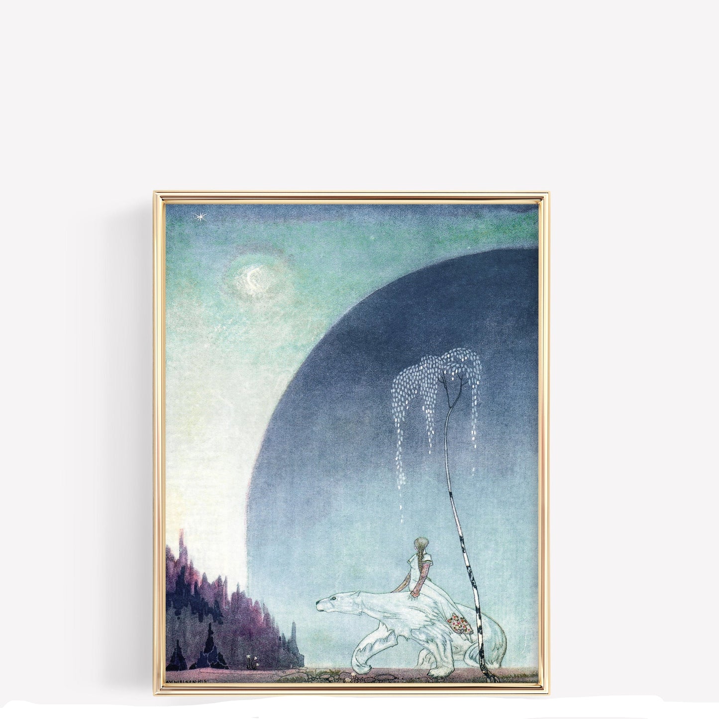Vintage illustration av Kau Nielsen, prinsessa och isbjörn.