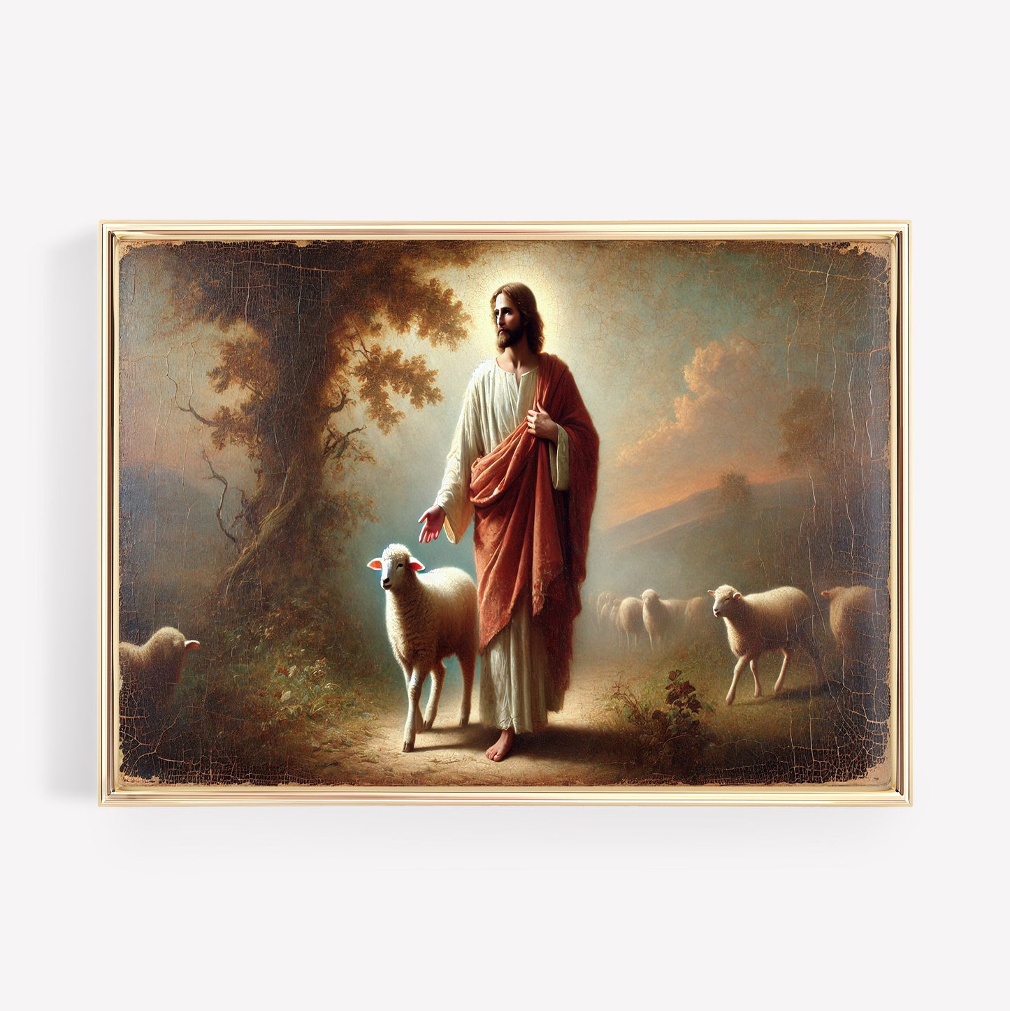 Jesus den goda herden Poster. Gammal oljemålning.