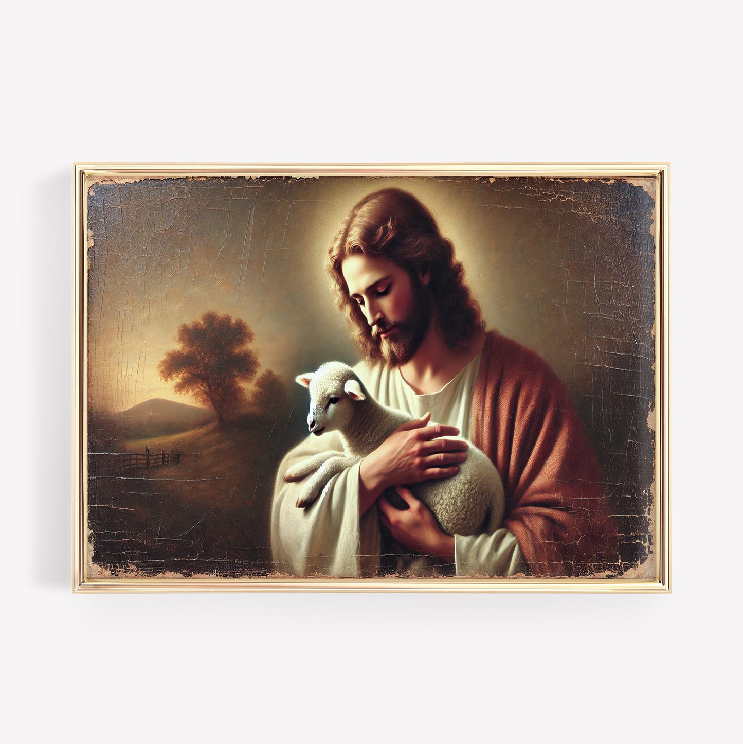 Jesus den goda herden Poster. Gammal oljemålning.