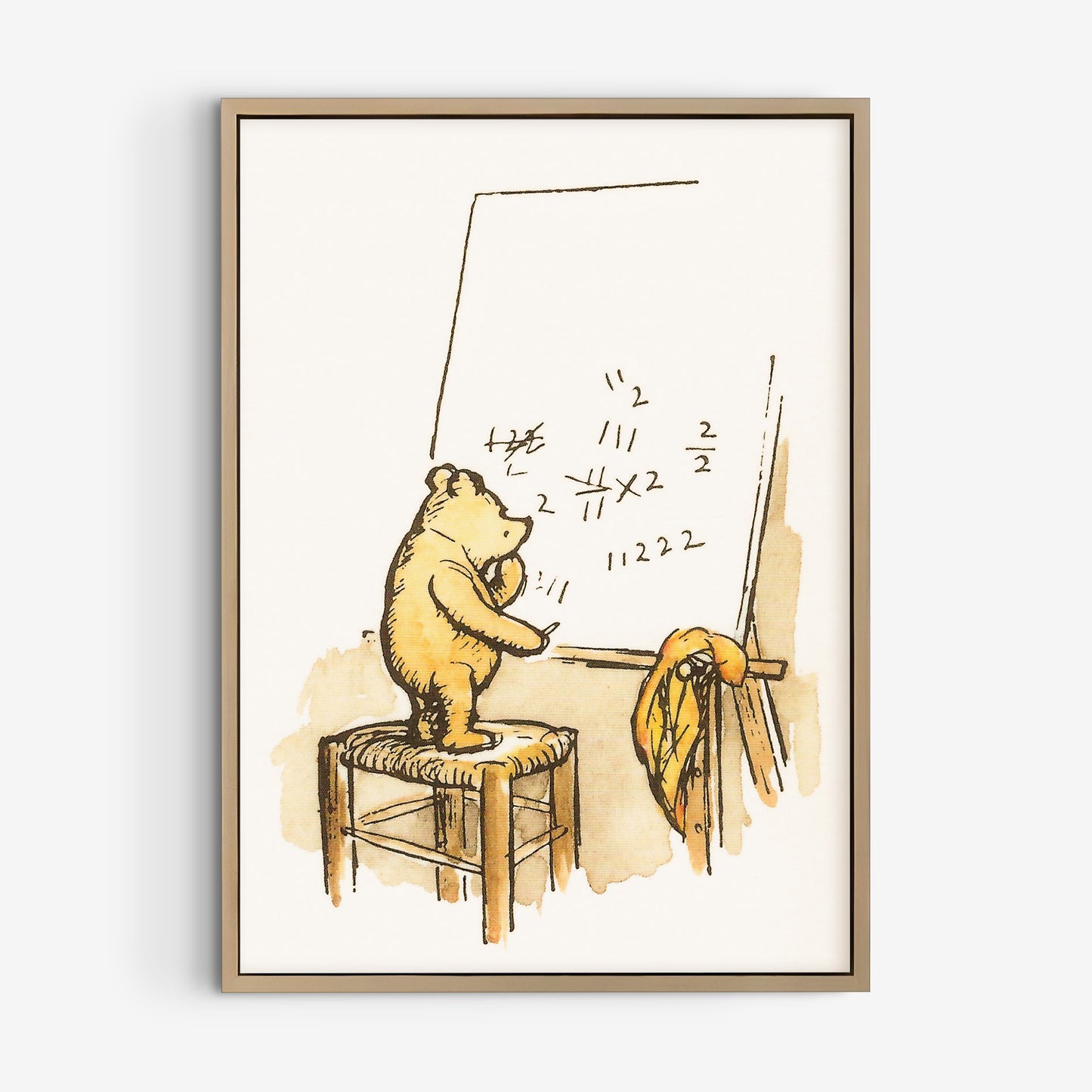 Retro Nalle Puh illustration för barnrummet. Nalle Puh räknar matte.