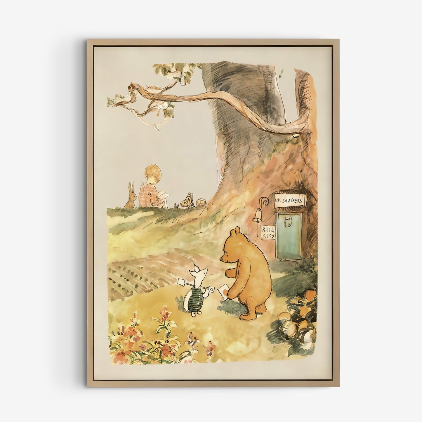 Retro Nalle Puh illustration för barnrummet.