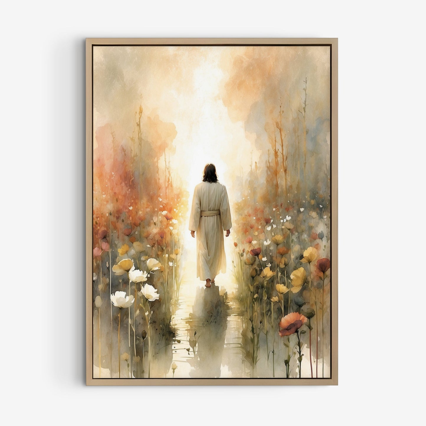 Kristen poster, Jesus går mot ljuset i vattenfärger.