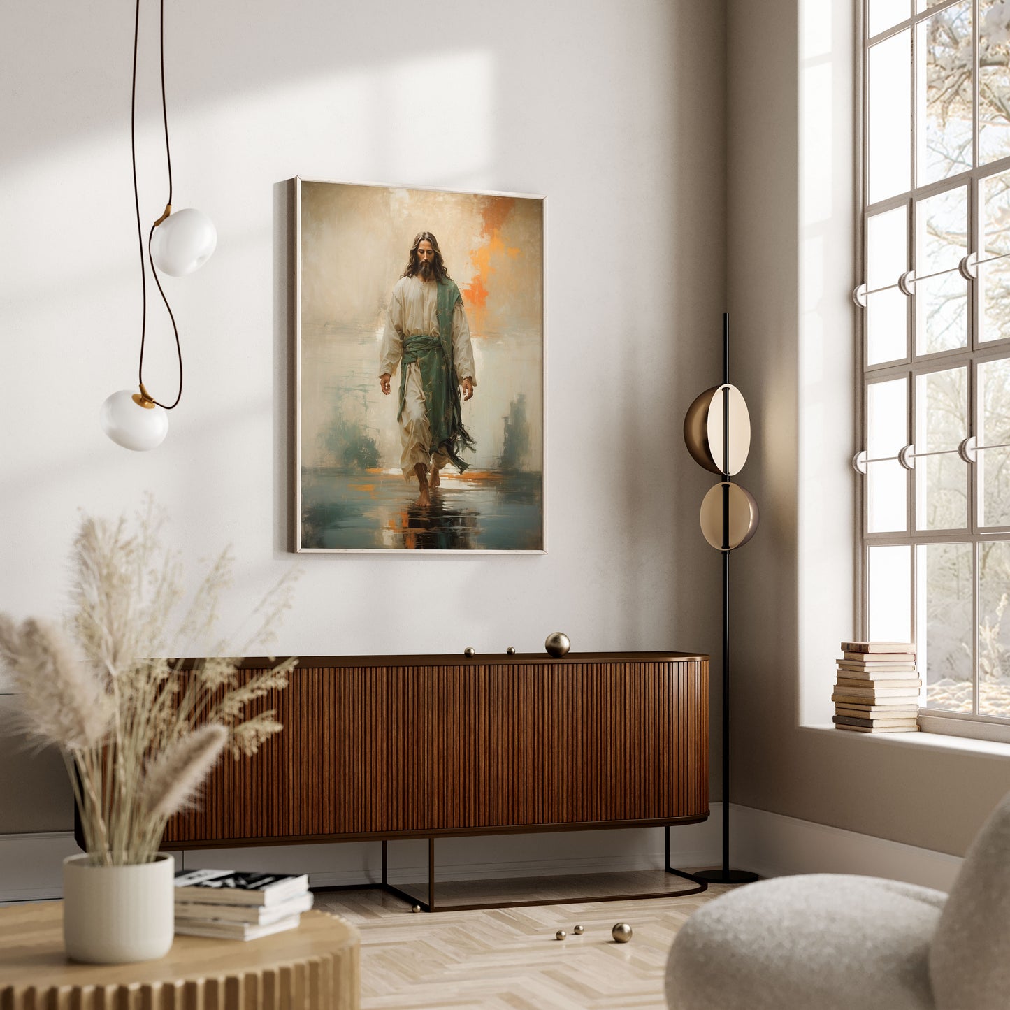 Jesus går på vattnet, modern kristen poster.