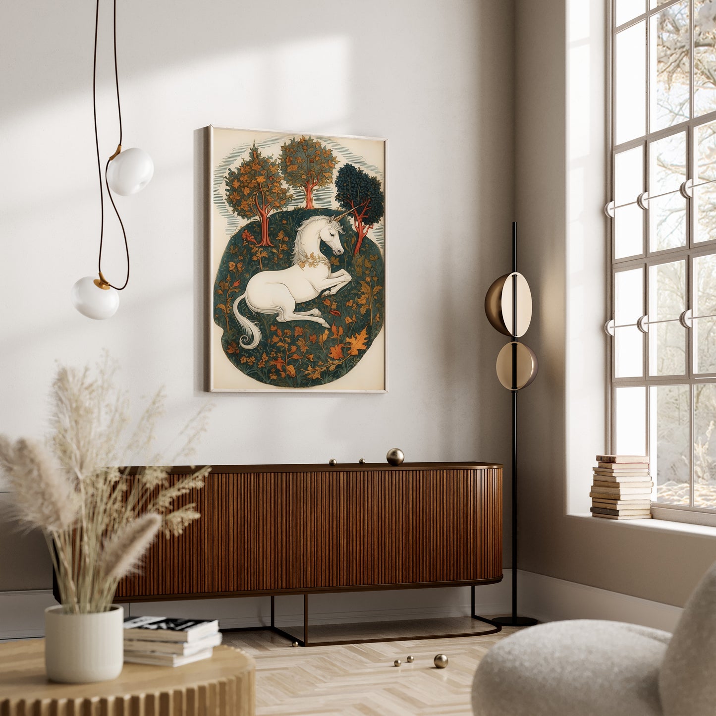 Poster, medeltida illustration av enhörning.
