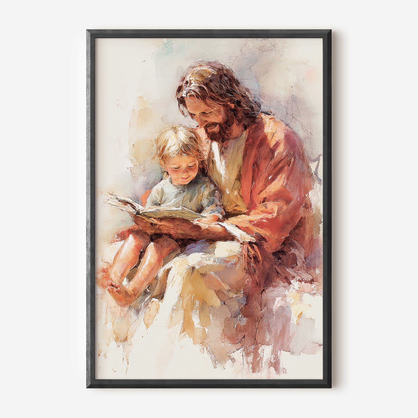Poster, Jesus läser för pojke.