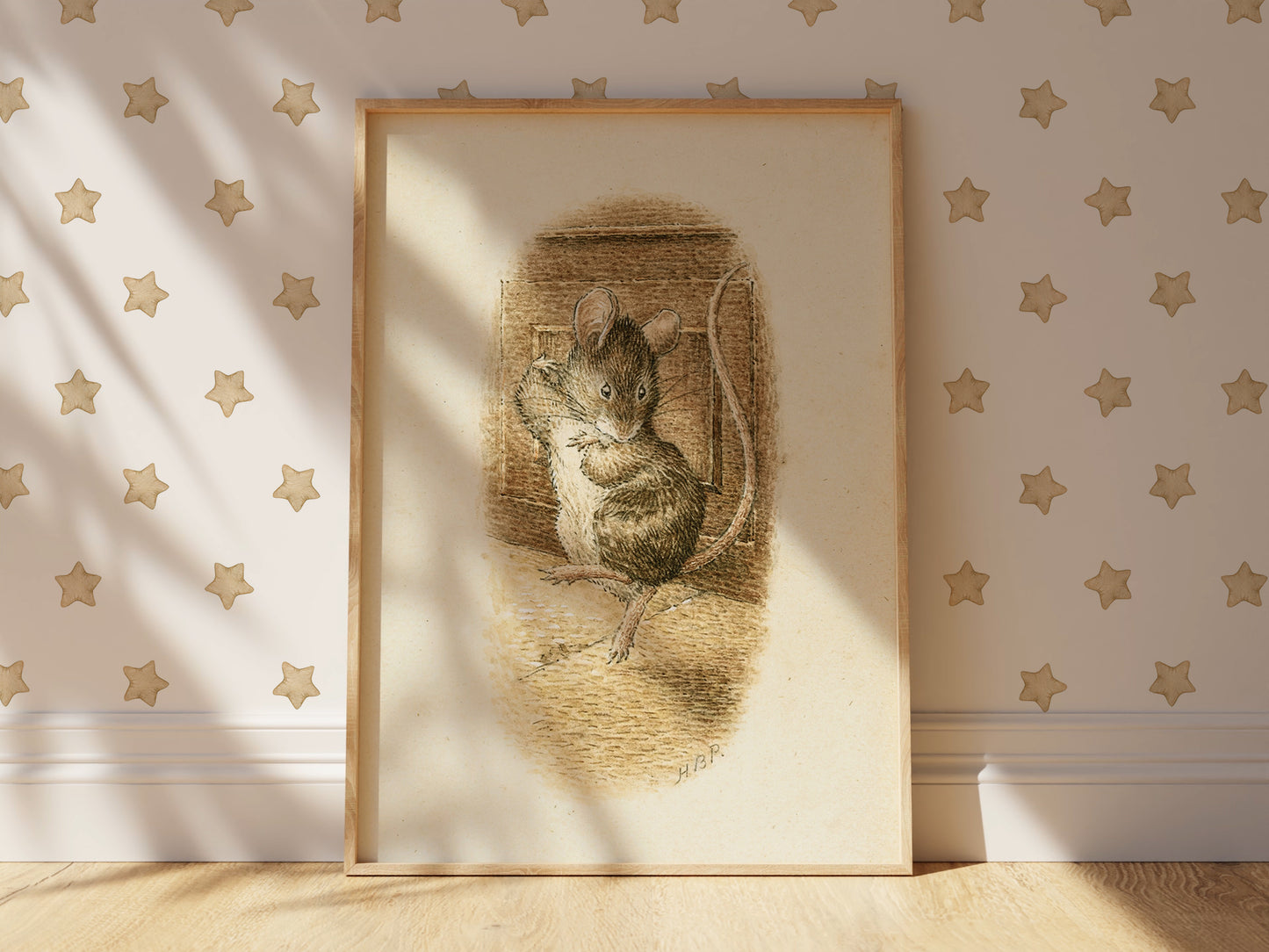 Retro Beatrix Potter illustration, dansande mus.