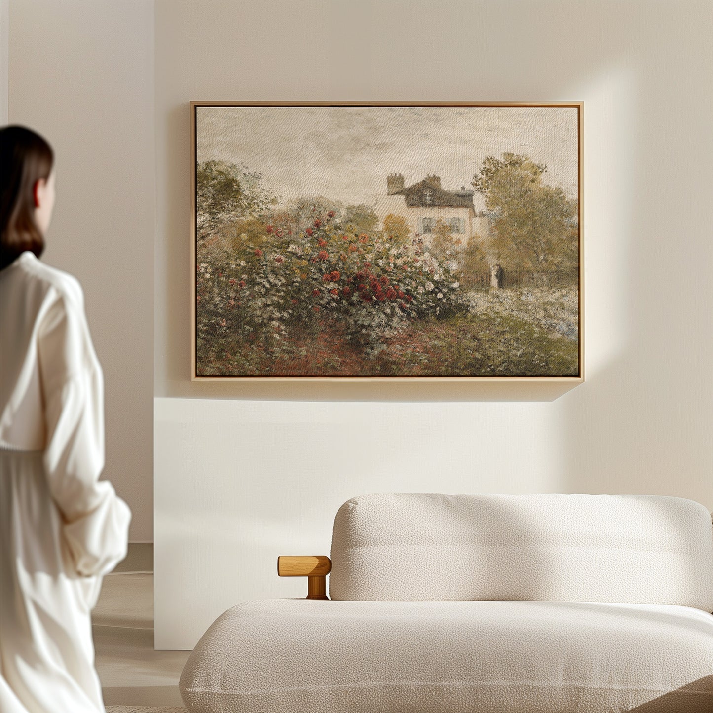 Exklusiv inramad canvastavla i stort format. Rosenträdgård oljemålning av Claude Monet.