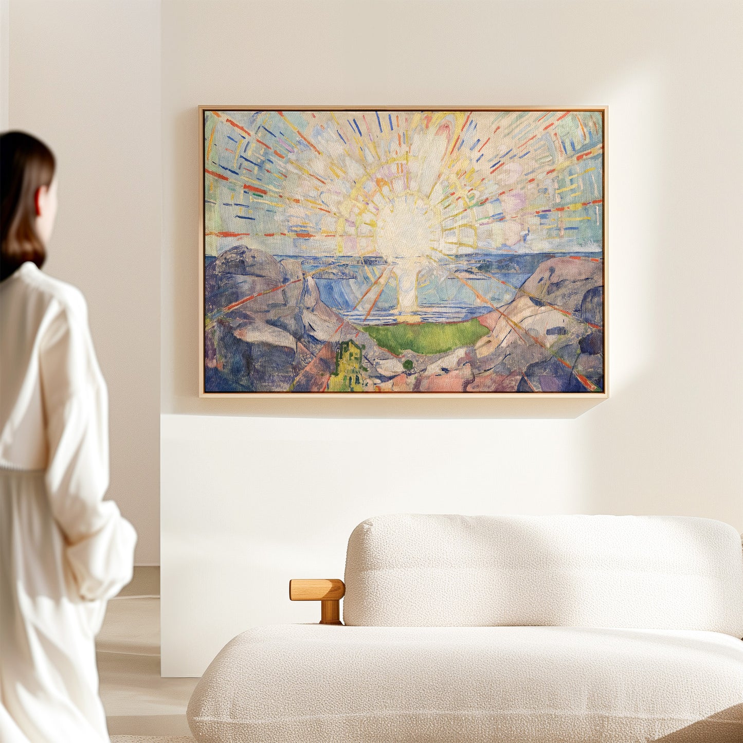 Exklusiv inramad canvastavla i stort format. Soluppgång av Edvard Munch.