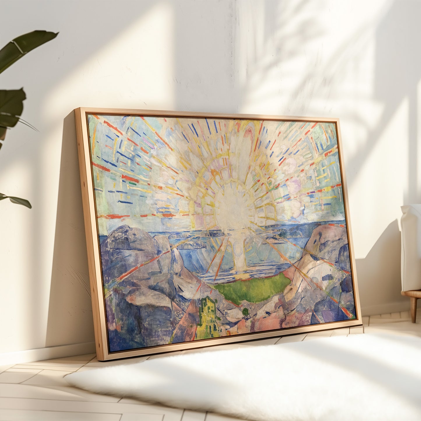 Exklusiv inramad canvastavla i stort format. Soluppgång av Edvard Munch.
