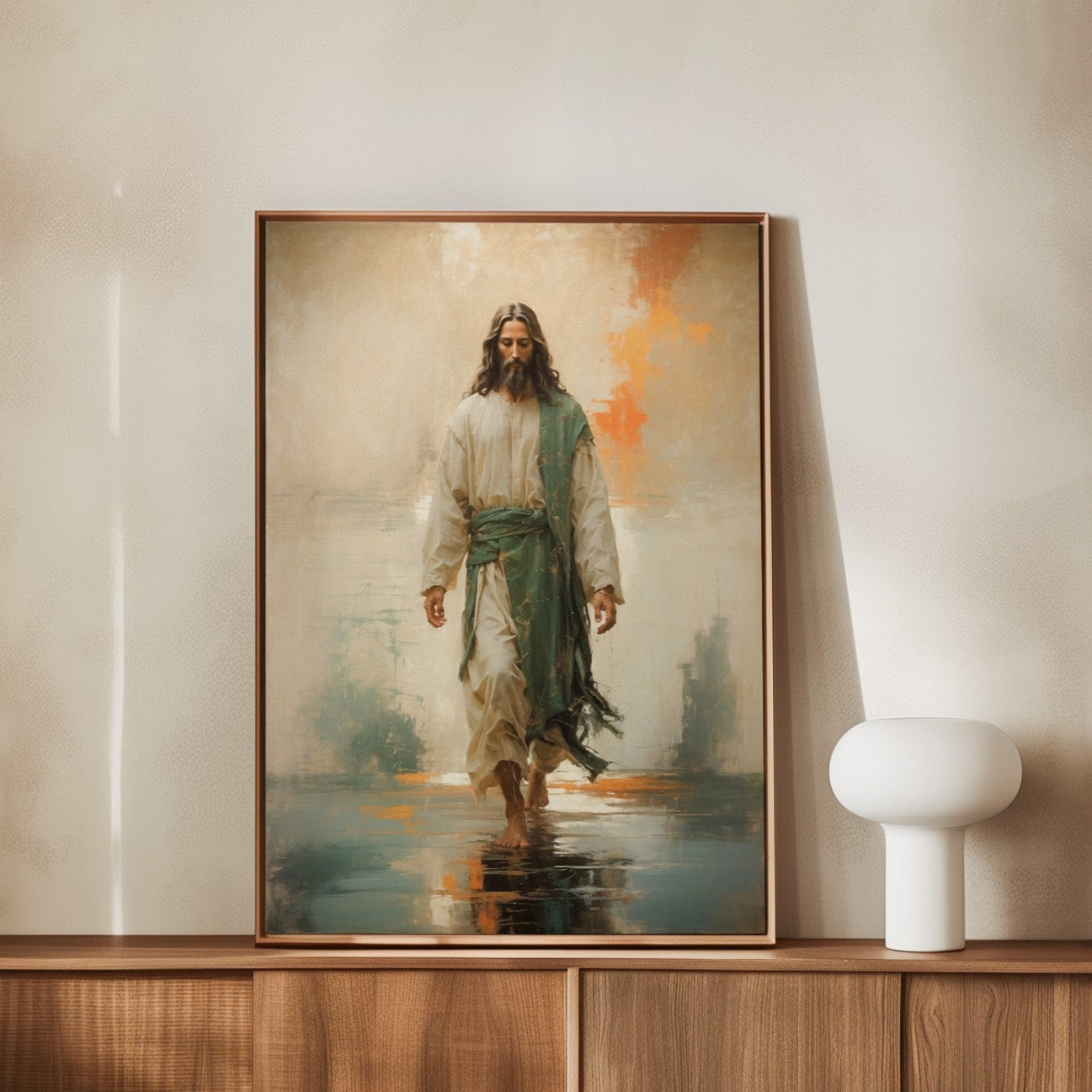 Jesus går på vattnet, modern kristen poster.