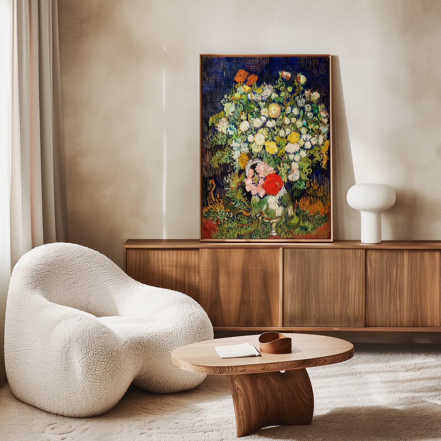 Exklusiv inramad canvastavla i stort format. Blommor i vas av Vincent van Gogh.