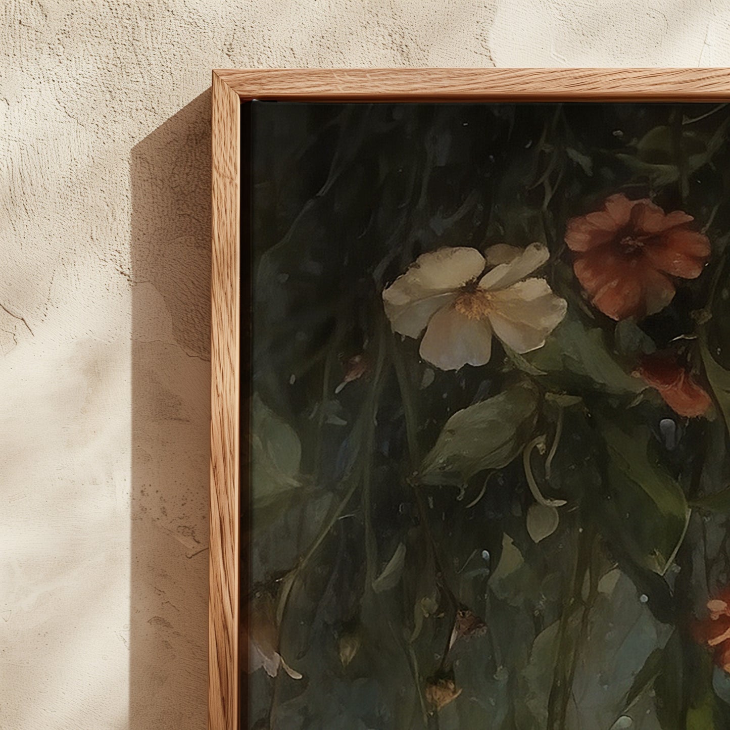 Exklusiv inramad canvastavla i stort format. Vildblommor med grön bakgrund.