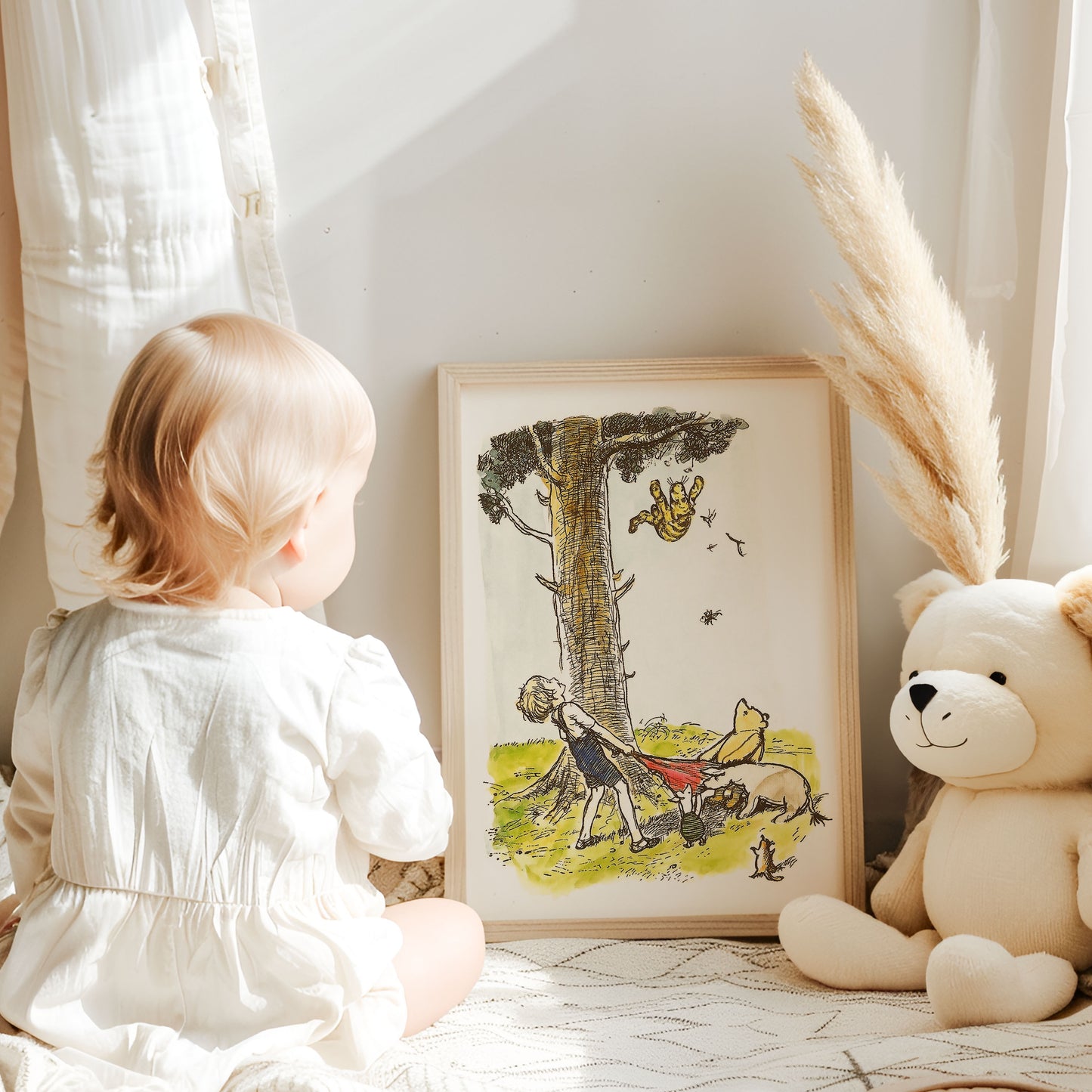 Retro Nalle Puh illustration för barnrummet.