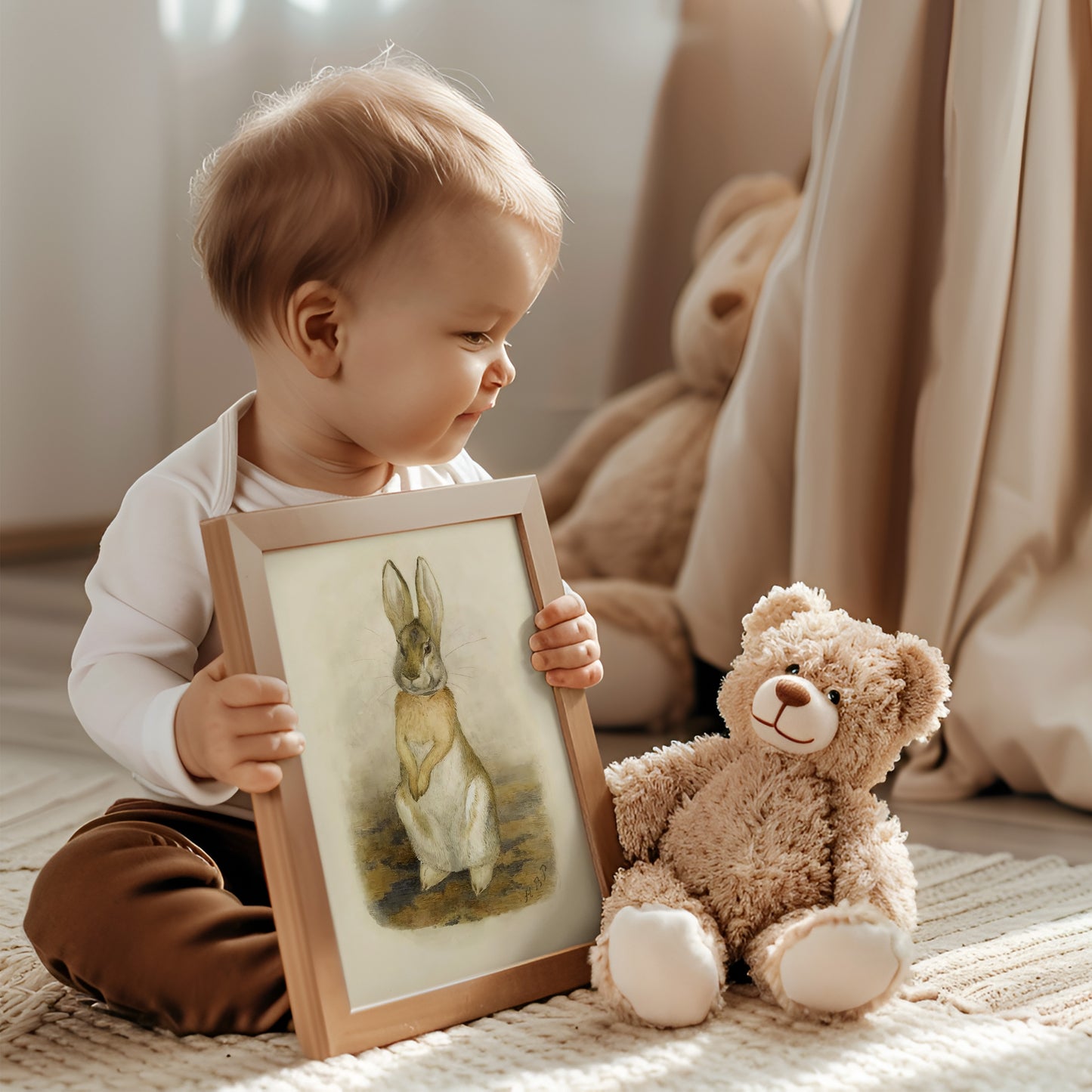 Beatrix Potter origina illustration av en söt hare.