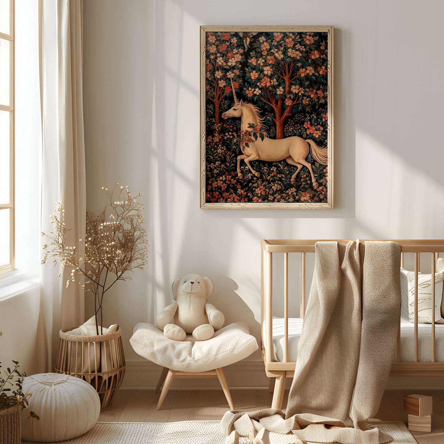 Poster, medeltida målning av enhörnig.