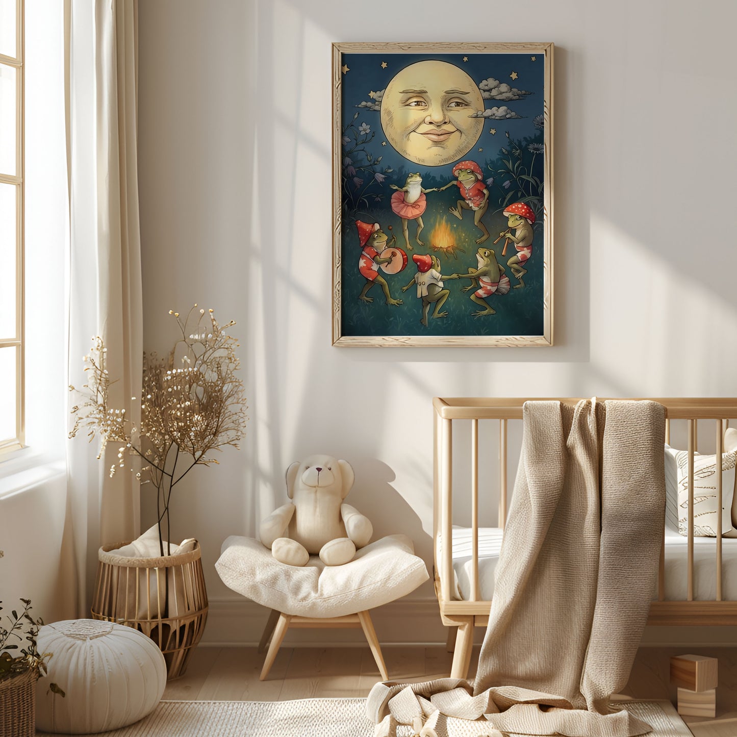 Poster, dansande grodor i månskenet.