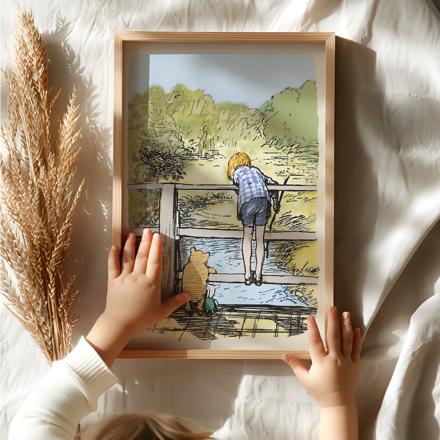 Retro Nalle Puh illustration för barnrummet.