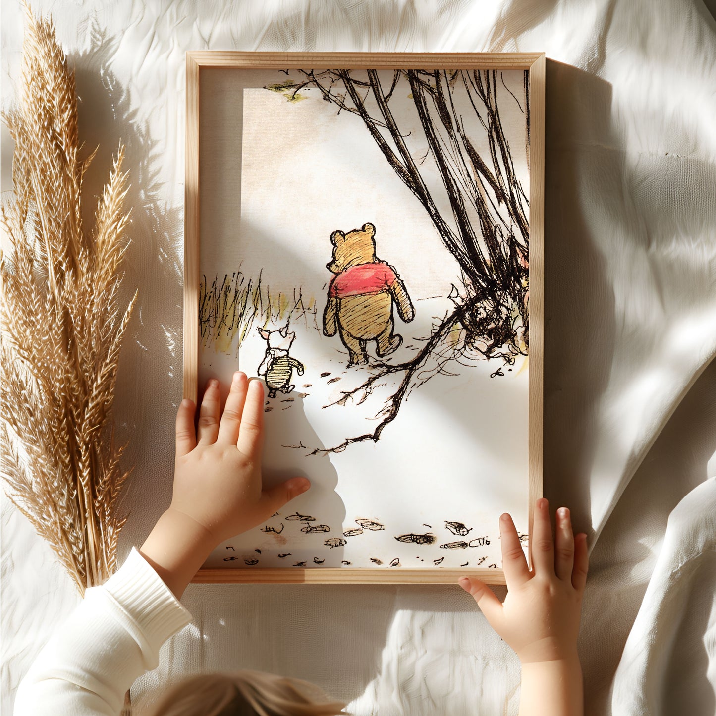 Retro Nalle Puh illustration för barnrummet.