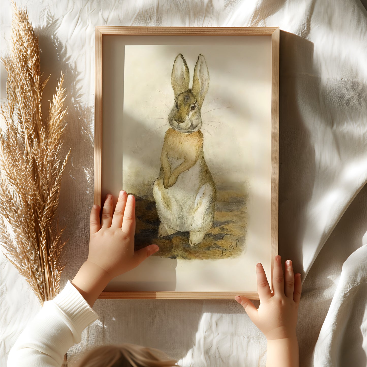 Beatrix Potter origina illustration av en söt hare.