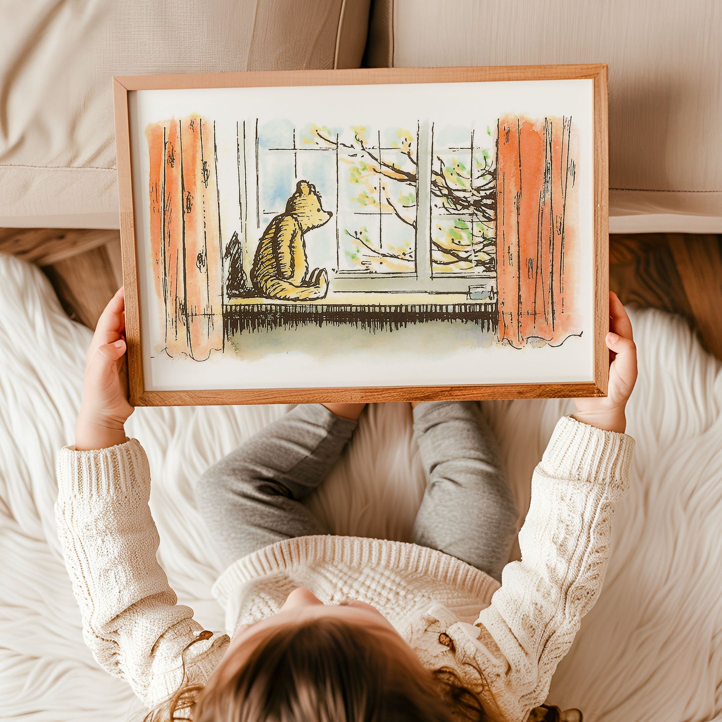 Retro Nalle Puh illustration för barnrummet. Väntar på Christoffer Robin.