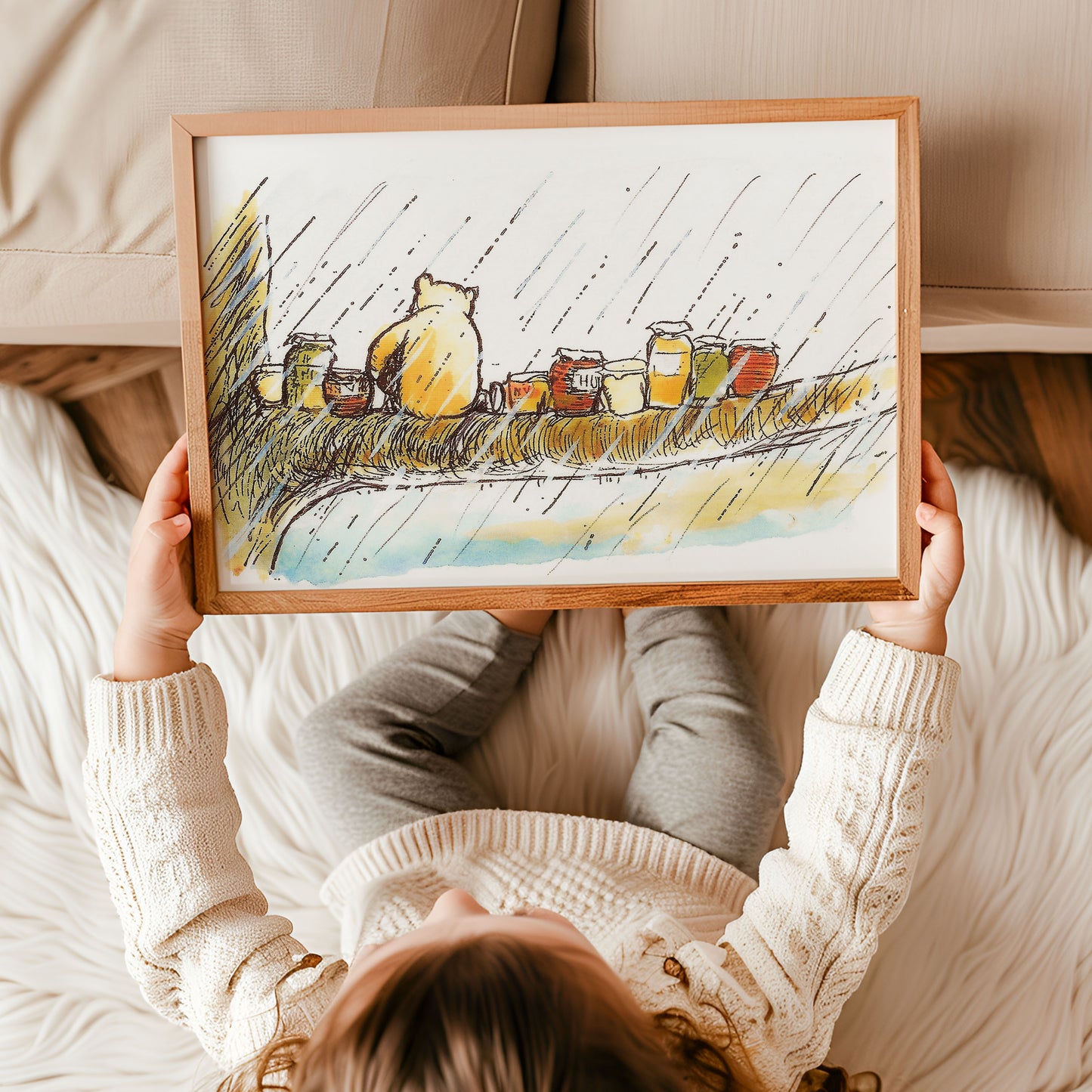 Retro Nalle Puh illustration för barnrummet.