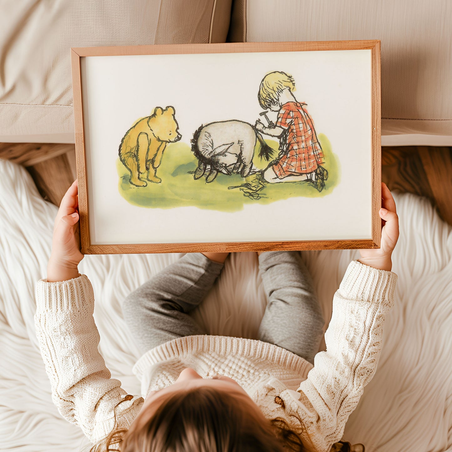 Retro Nalle Puh illustration för barnrummet.