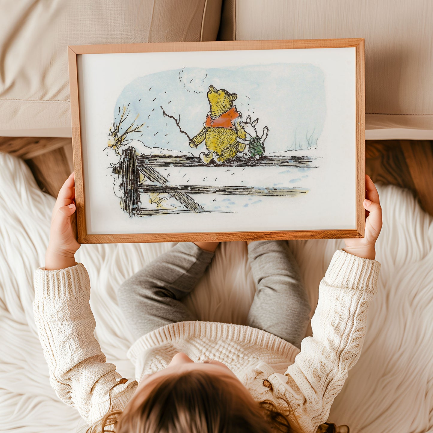 Retro Nalle Puh illustration för barnrummet.