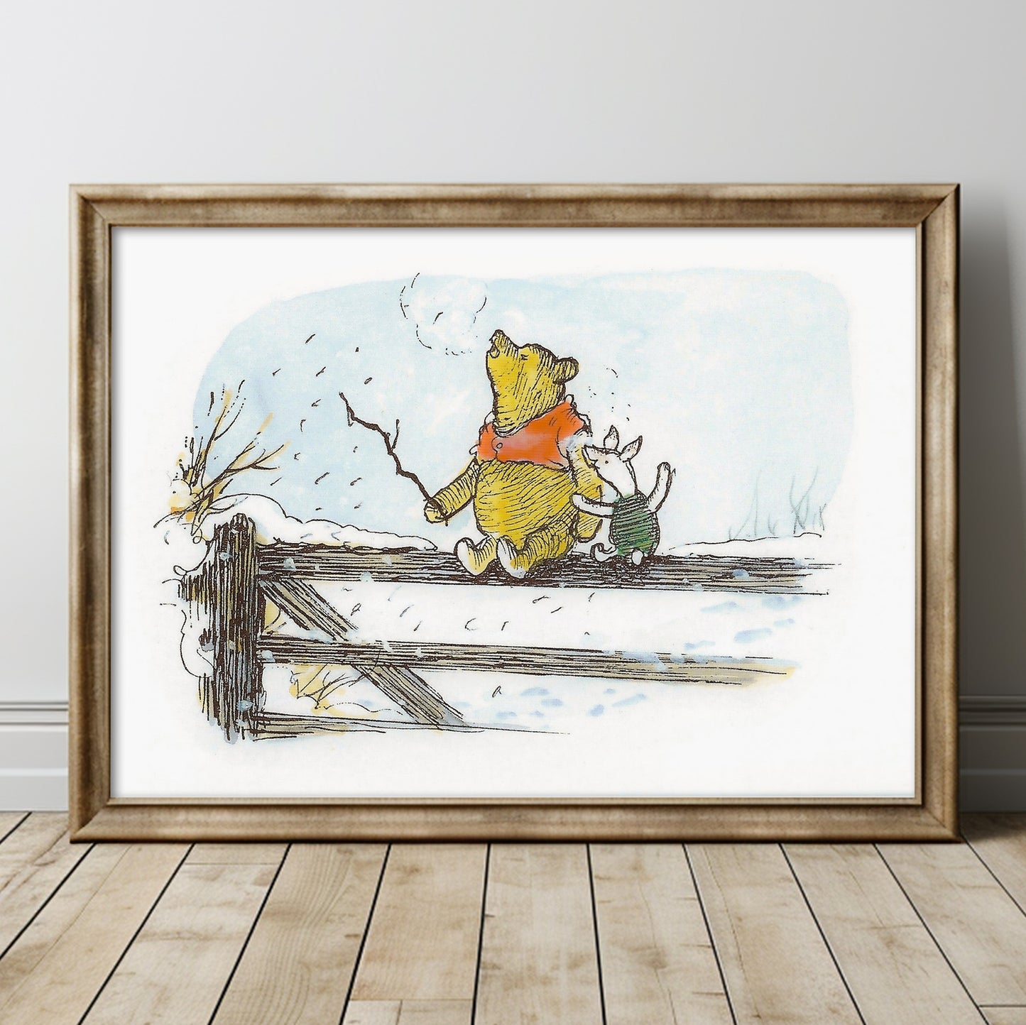 Retro Nalle Puh illustration för barnrummet.