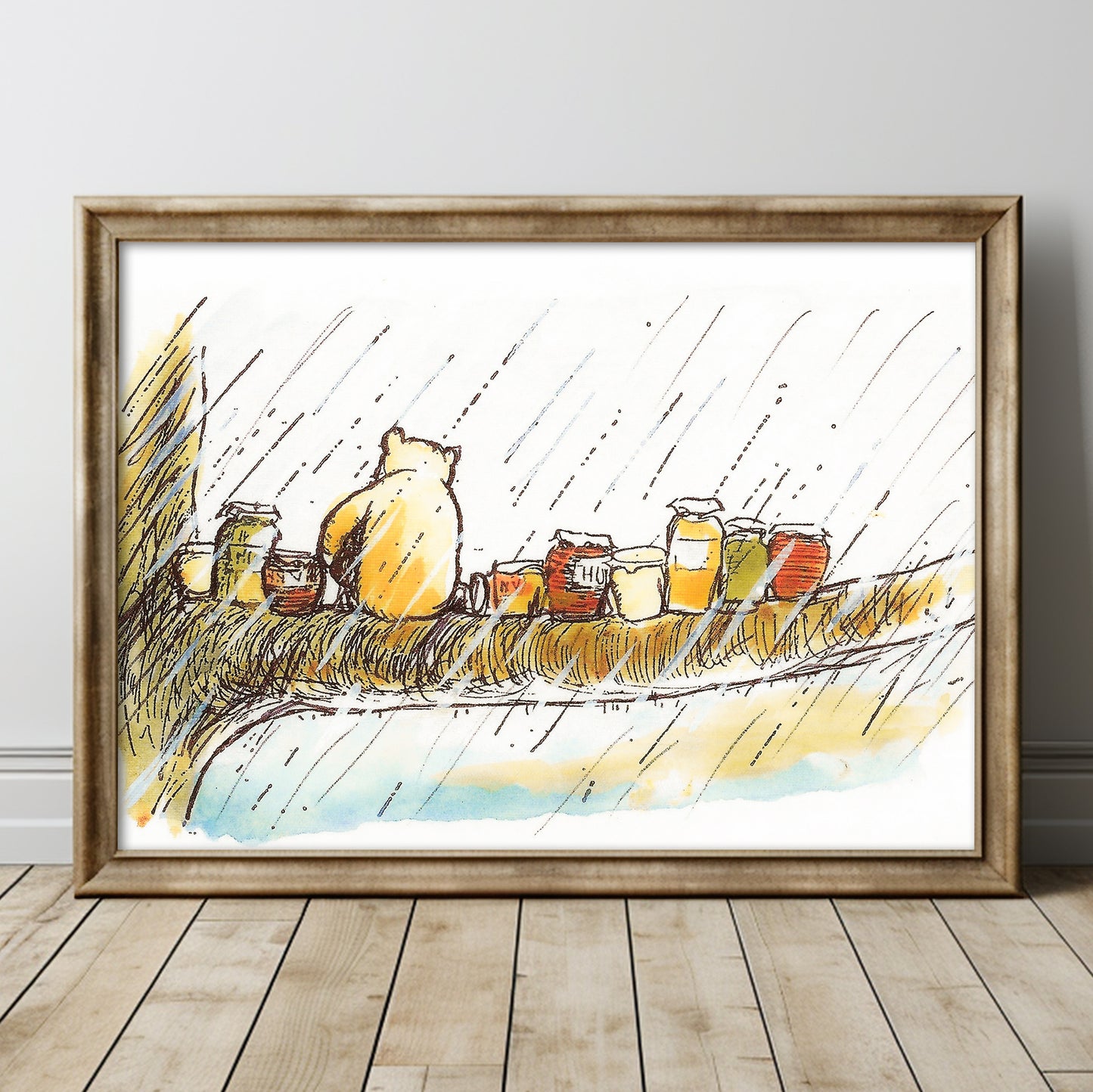 Retro Nalle Puh illustration för barnrummet.