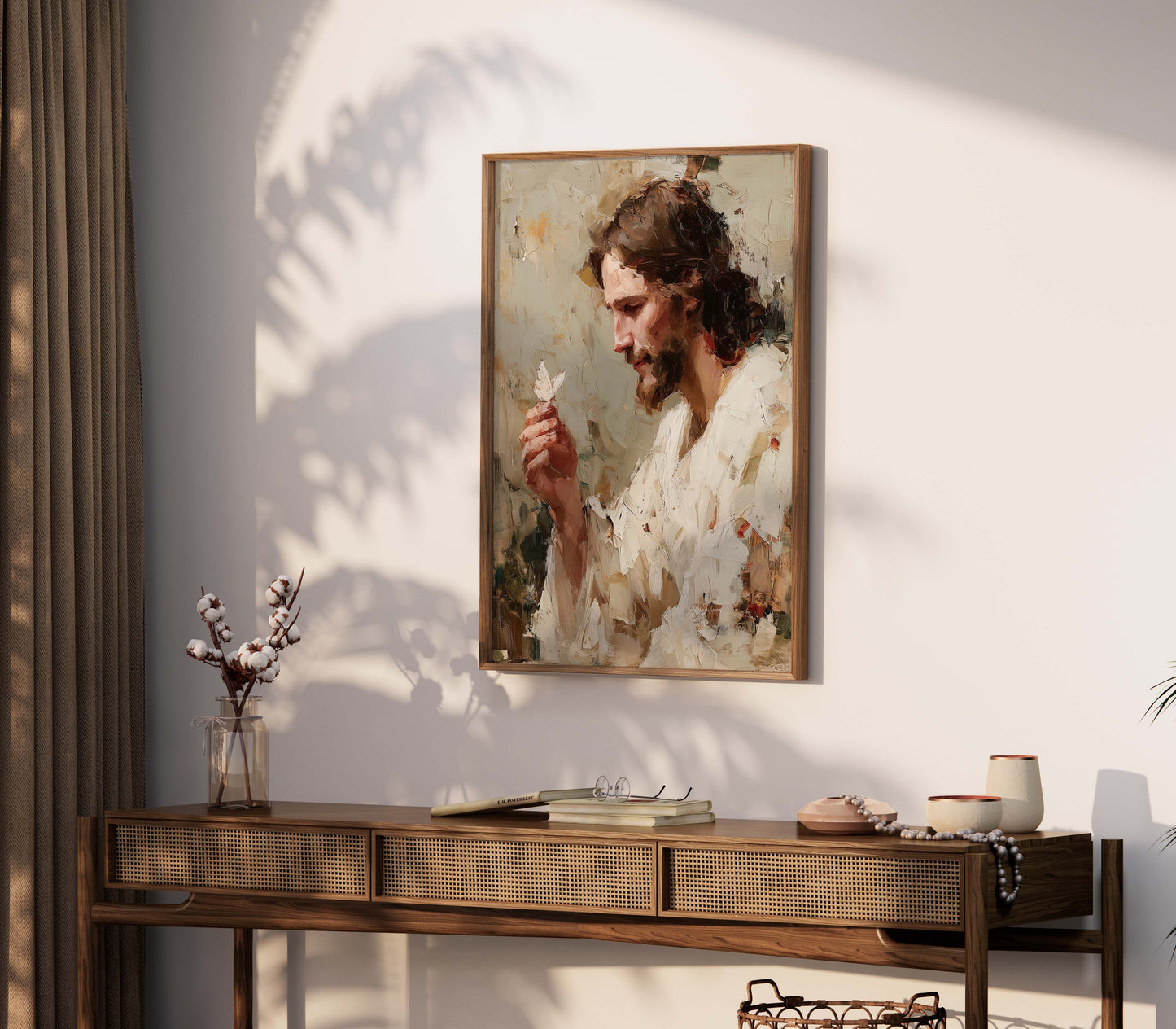 Jesus med fjäril oljemålning,