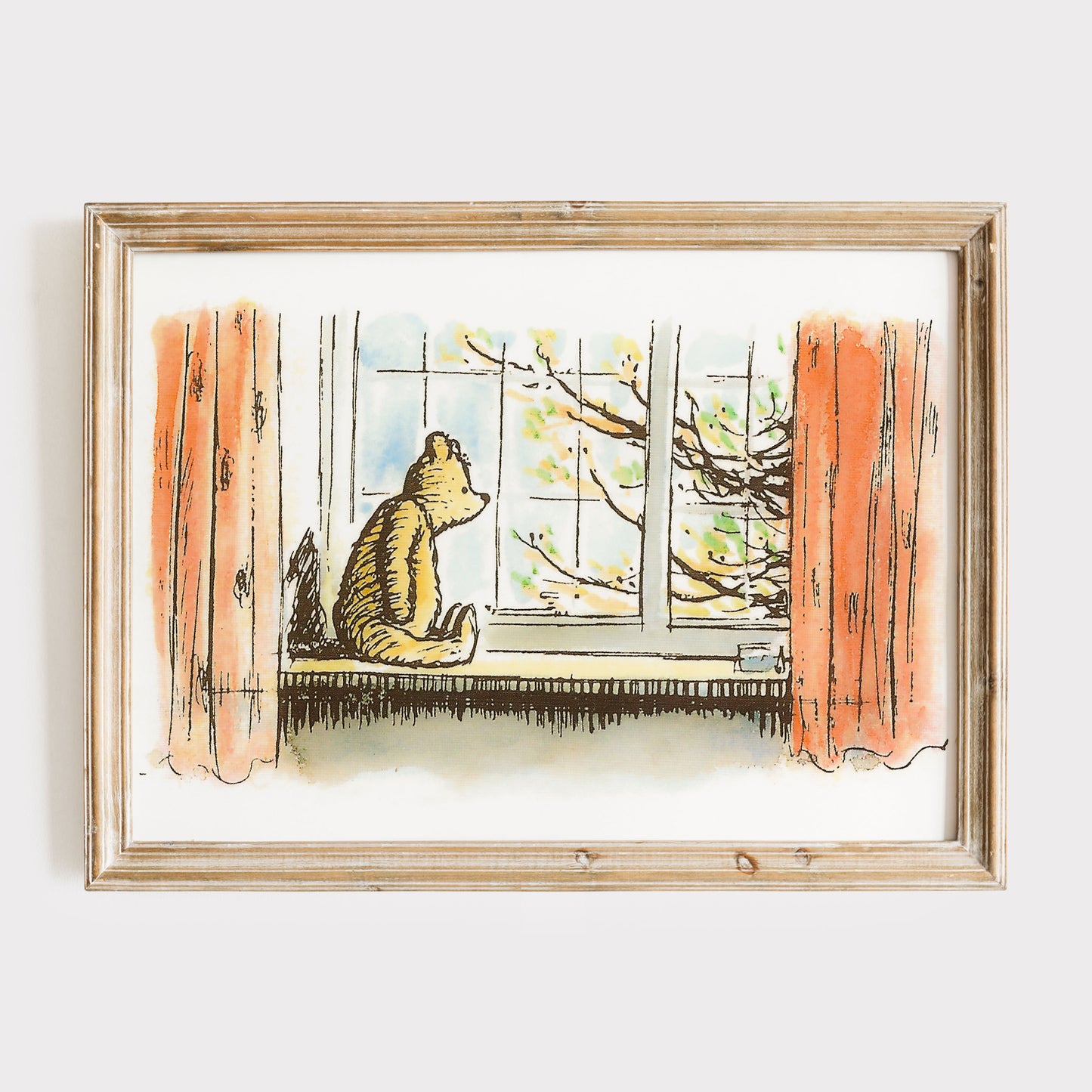 Retro Nalle Puh illustration för barnrummet. Väntar på Christoffer Robin.